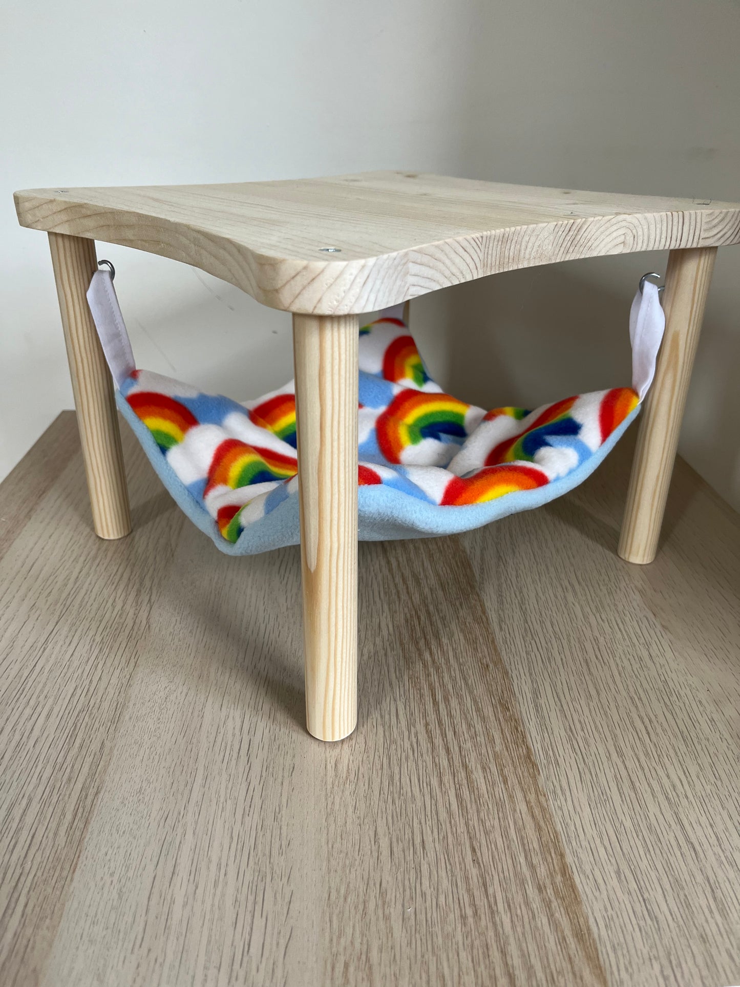 Wooden Hammock Stand with Hammock Pad "Rainbow/Blue" for Guinea Pigs