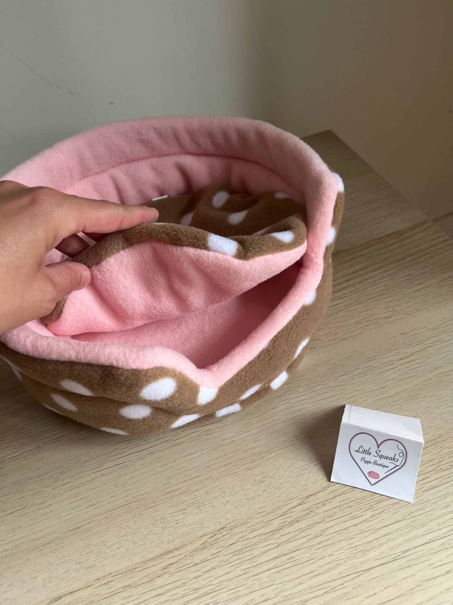 Brown Spotted/Pink Cuddle Cup - Guinea Pig Bed/Hide