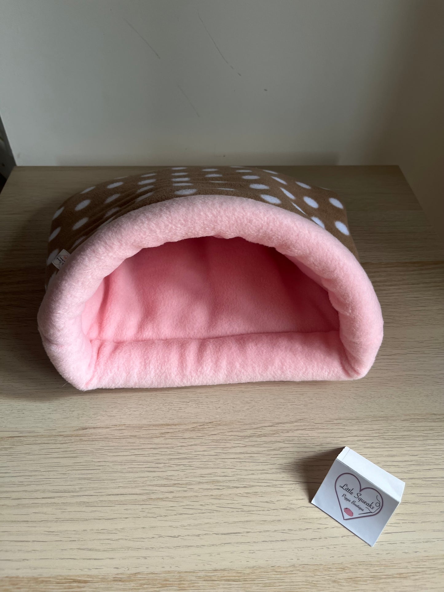 Brown Spotted/Pink Snuggle Sack STAY OPEN - Guinea Pig Bed/Hide