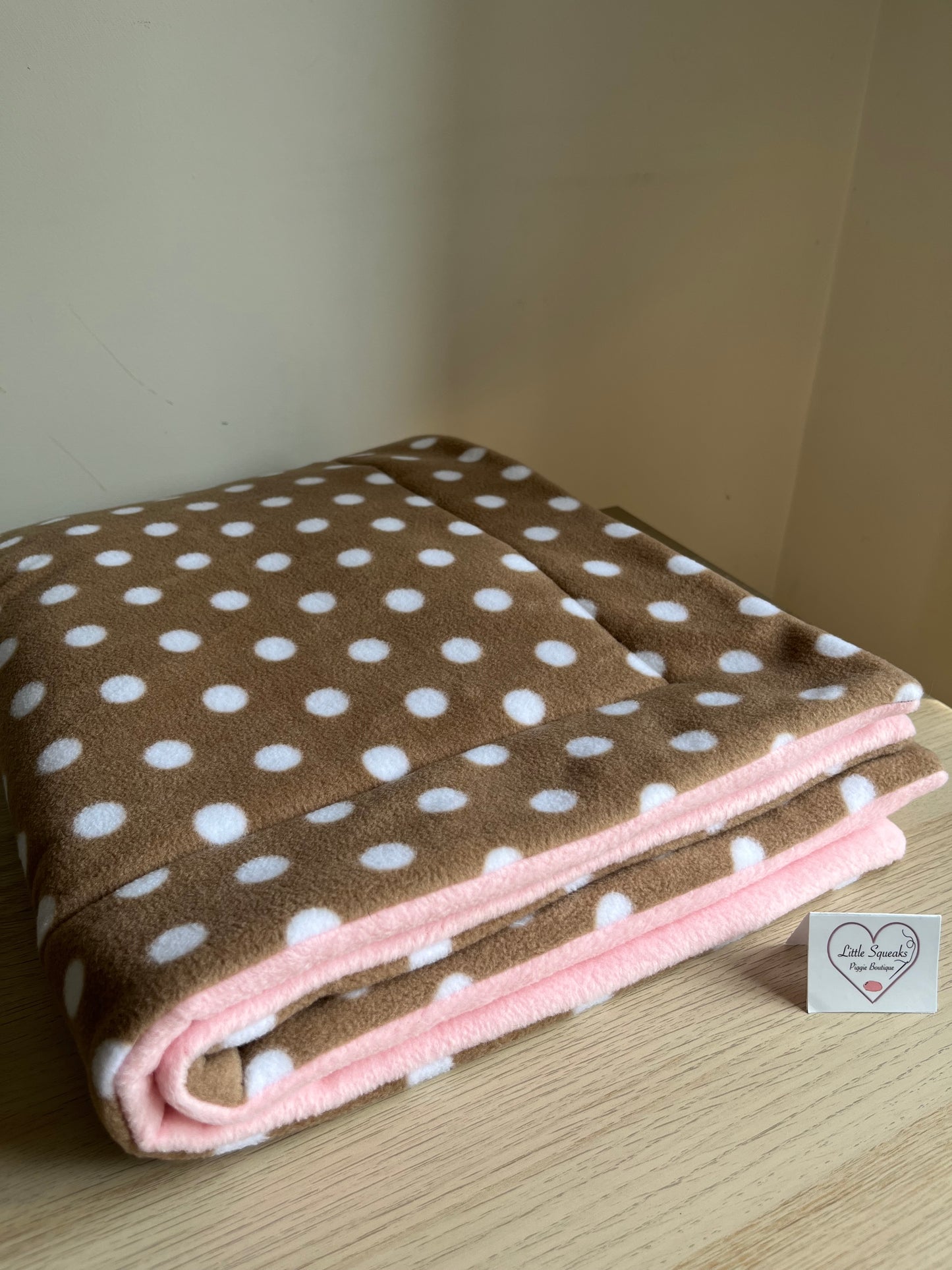 Fleece Cage Liner for Guinea Pigs - Enchanted Hedgehog Collection (Mocha/White Spotted/Pale Pink)