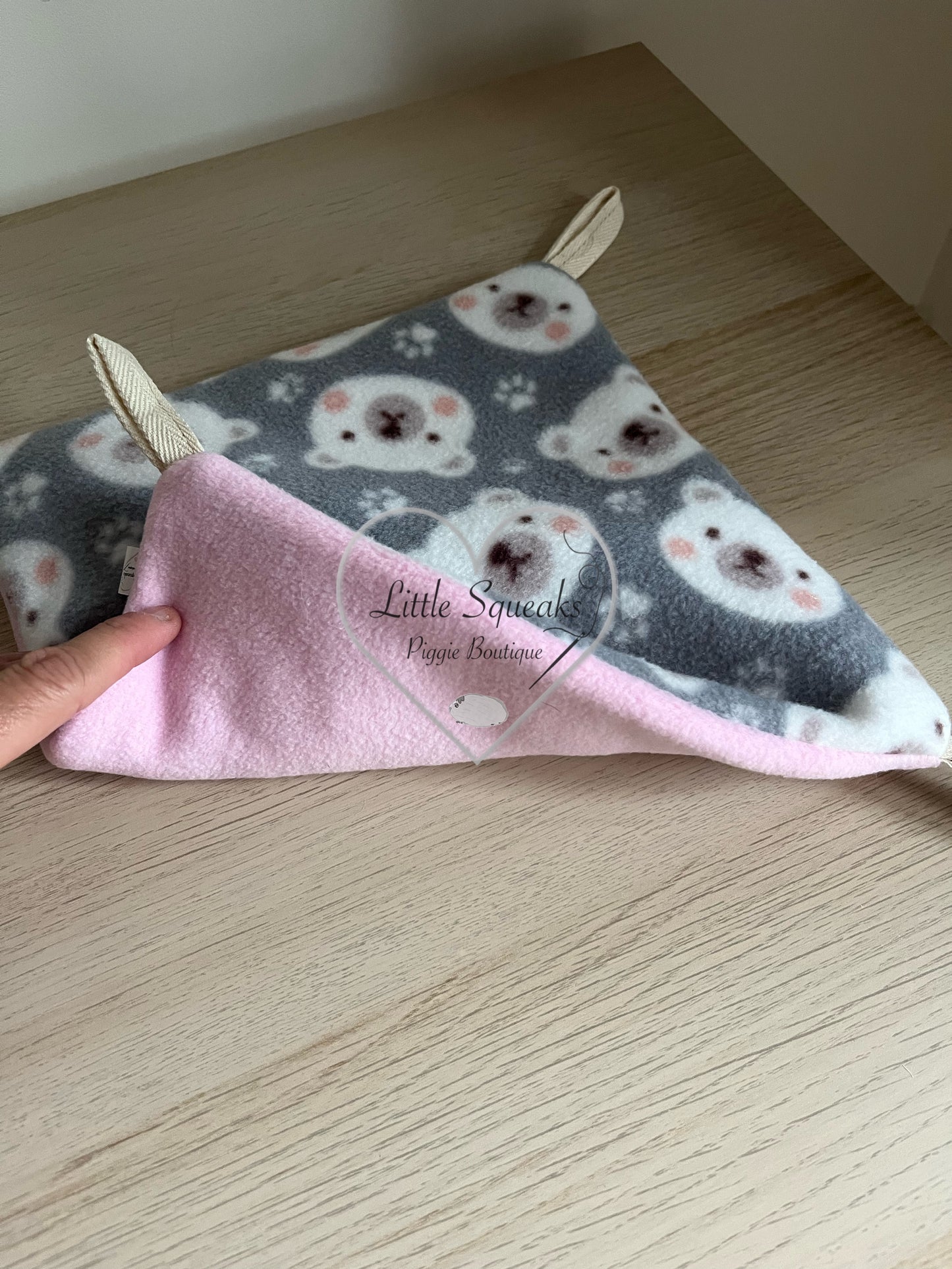 Wooden Hammock Stand with Hammock Pad "Teddy Bear/Pink" for Guinea Pigs