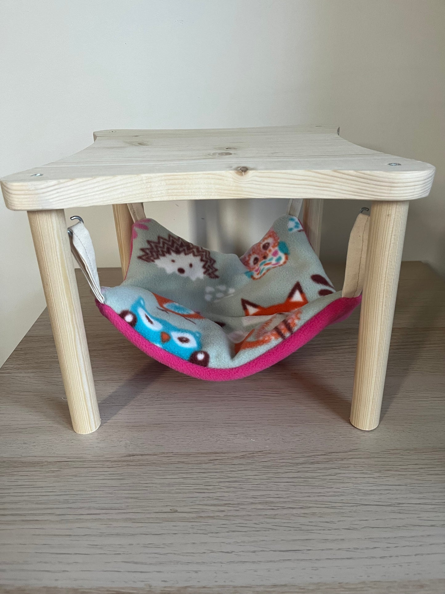 Wooden Hammock Stand with Hammock Pad "Woodland/Pink" for Guinea Pigs