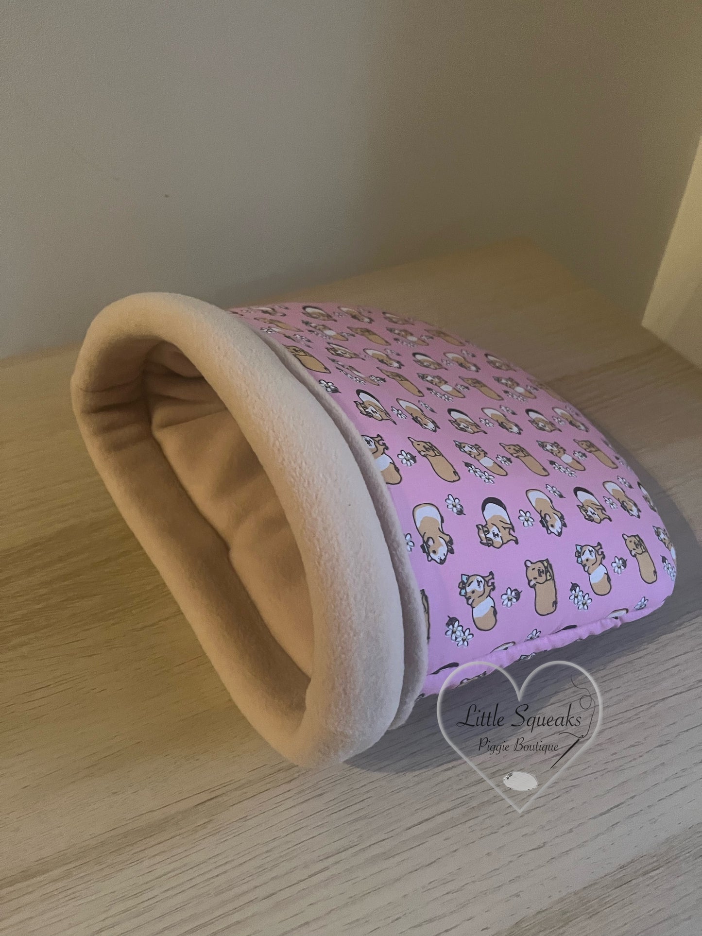 Pink Guinea Pig Snuggle Sack ‘STAY OPEN’ - Guinea Pig Bed/Hide