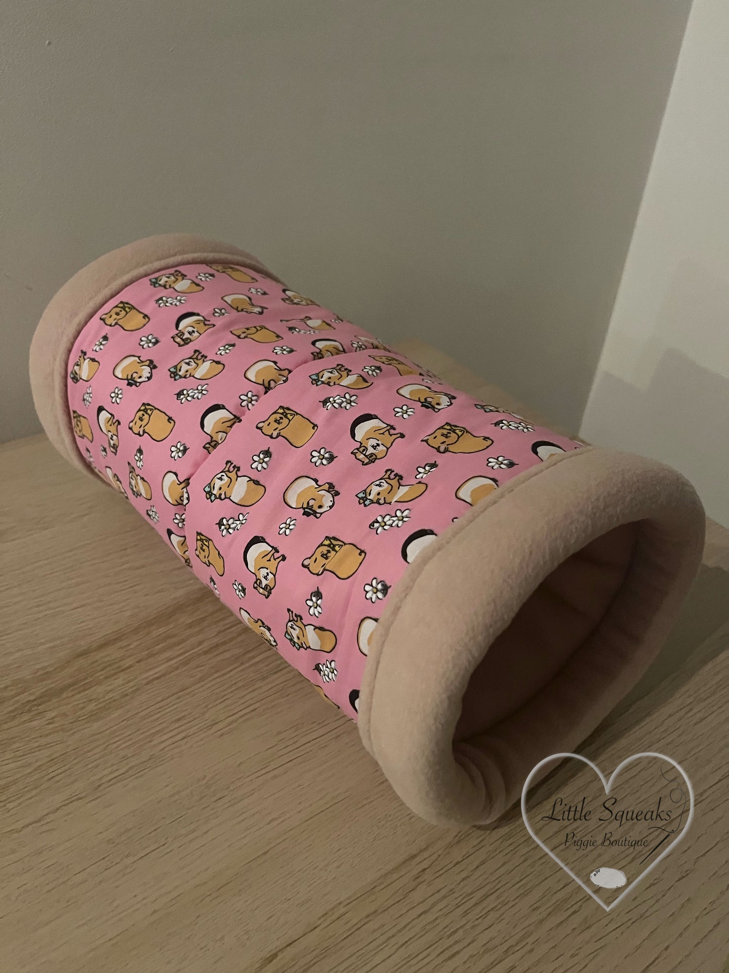 Pink Guinea Pig Snuggle Tunnel ‘STAY OPEN’ - Guinea Pig Bed/Hide