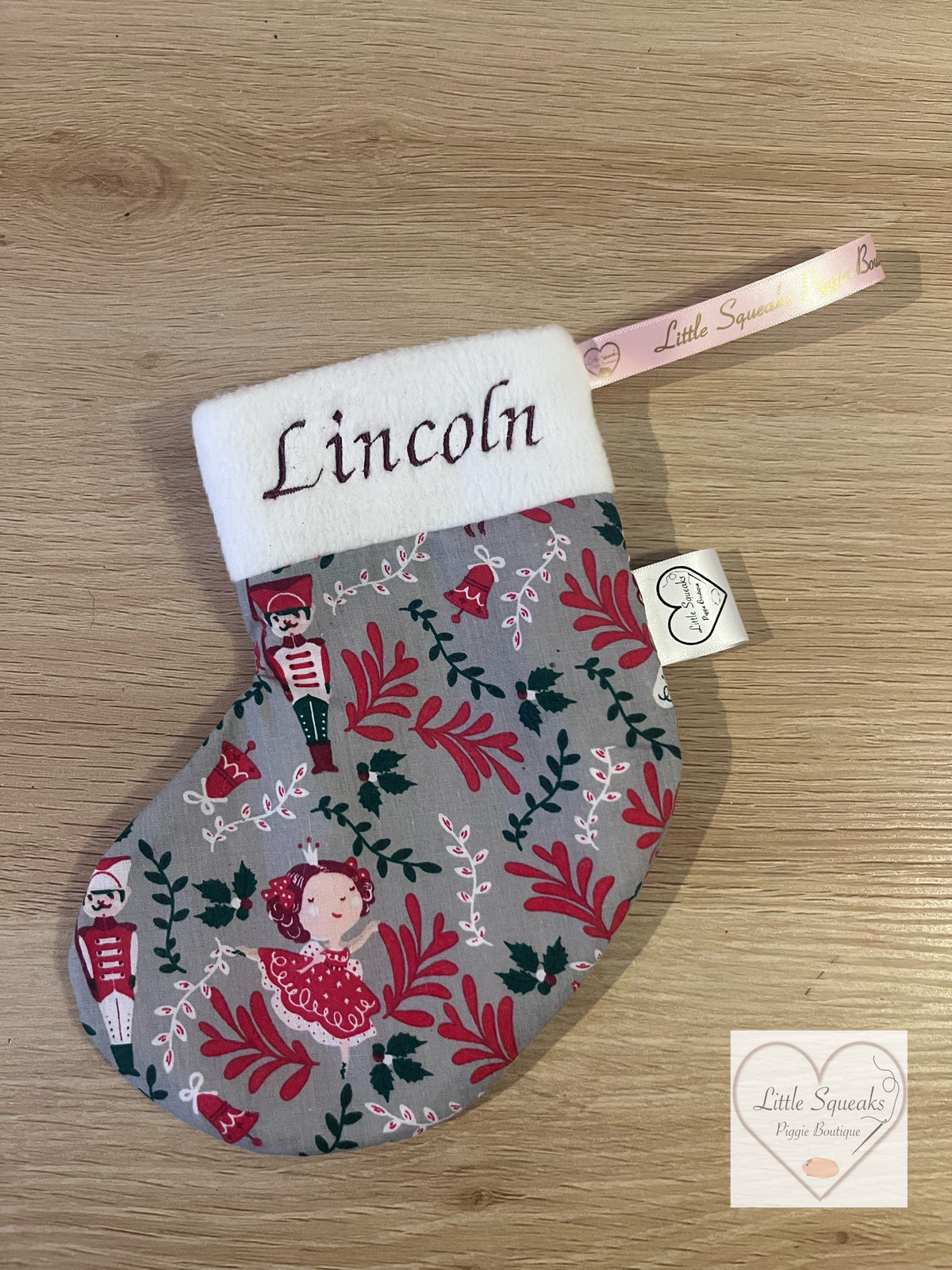 Christmas Stocking for Guinea Pigs - Personalised - Silver Nutcracker