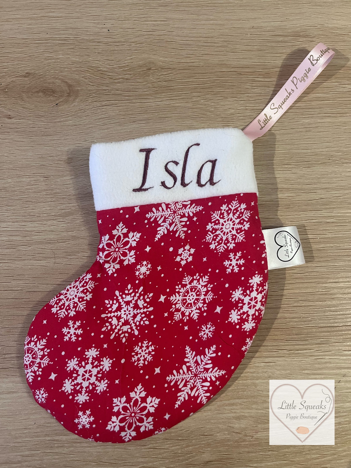 Christmas Stocking for Guinea Pigs - Personalised - Red Snowflakes