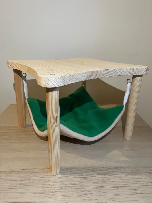 Wooden Hammock Stand with Hammock Pad (Green/beige coordinates with Hedgehog print range)for Guinea Pigs