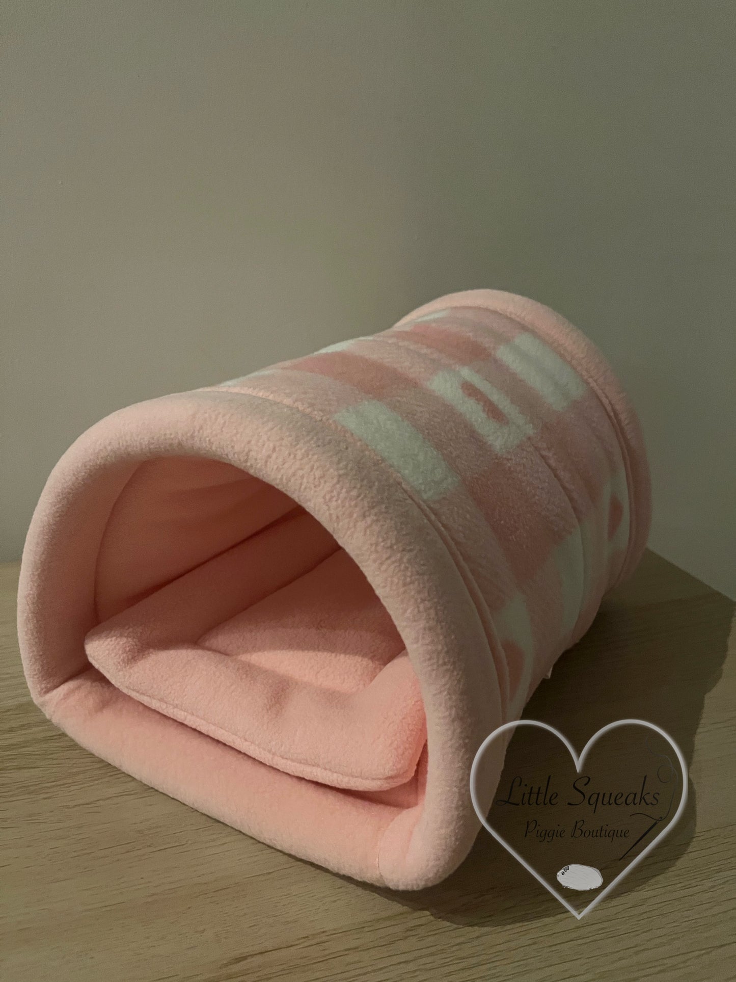 Pink Heart Check Cuddle Tunnel with Pee Pad - Guinea Pig Bed/Hide