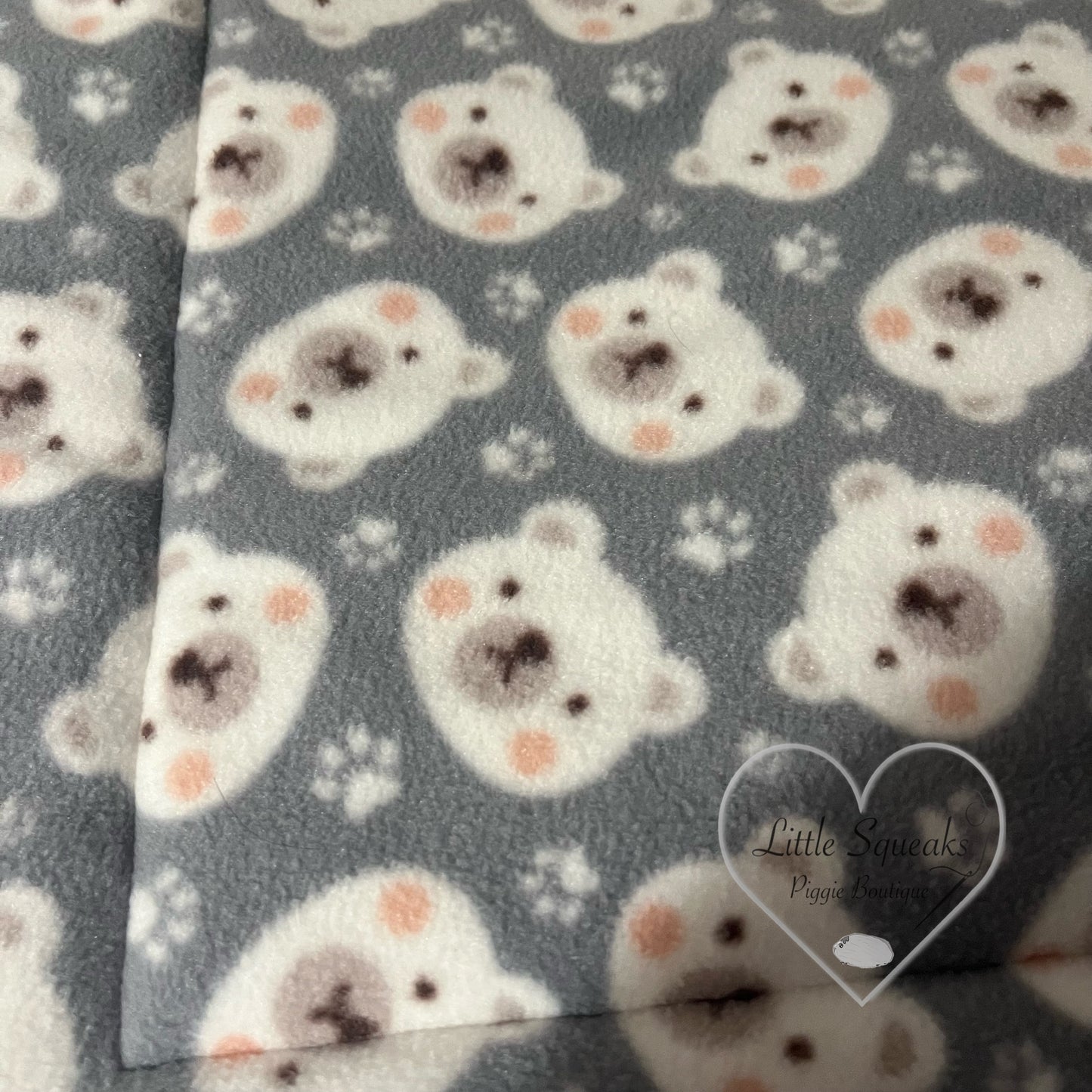 Fleece Cage Liner for Guinea Pigs - Grey Teddy Bears/Pink