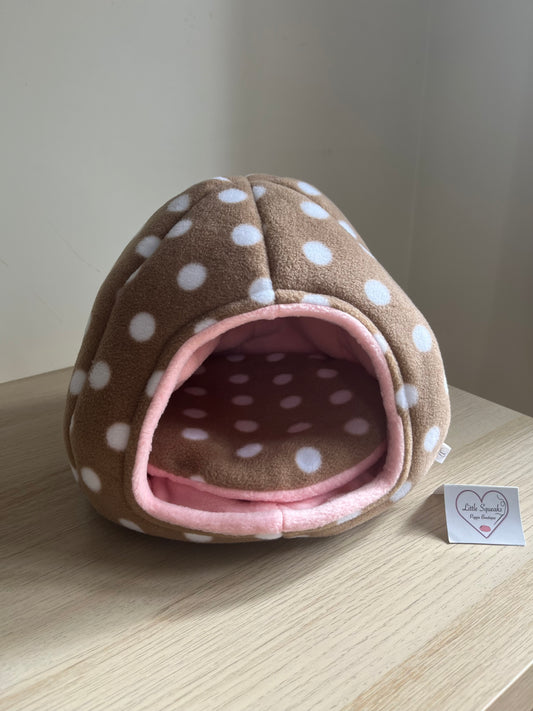 Brown Spotted/Pink Cosy Pod - Guinea Pig Bed/Hide