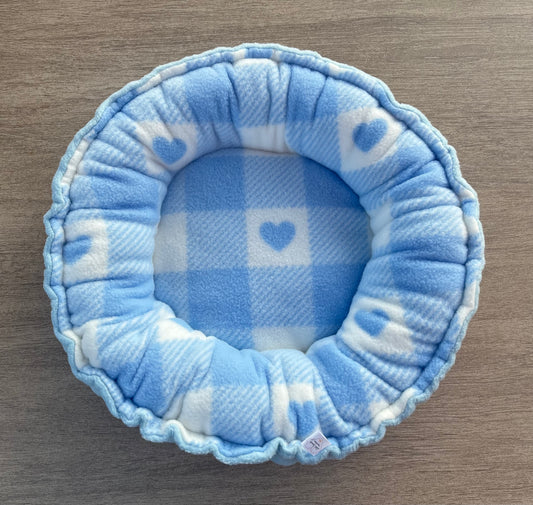 Squishy Donut Bed for Guinea Pigs - Blue Heart Check
