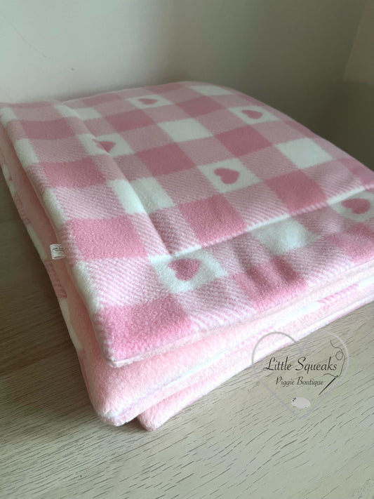 Custom size Fleece Cage Liner for Guinea Pigs - Pink Heart Check 1410M
