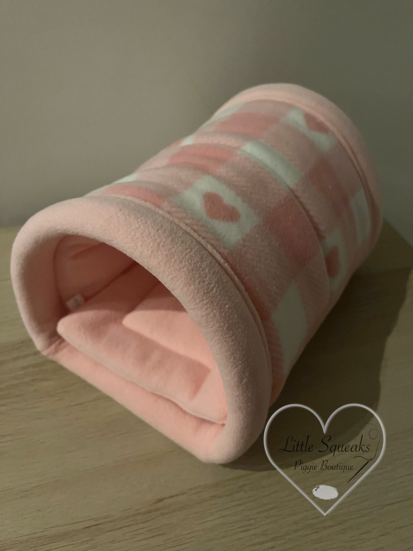 Pink Heart Check Cuddle Tunnel with Pee Pad - Guinea Pig Bed/Hide