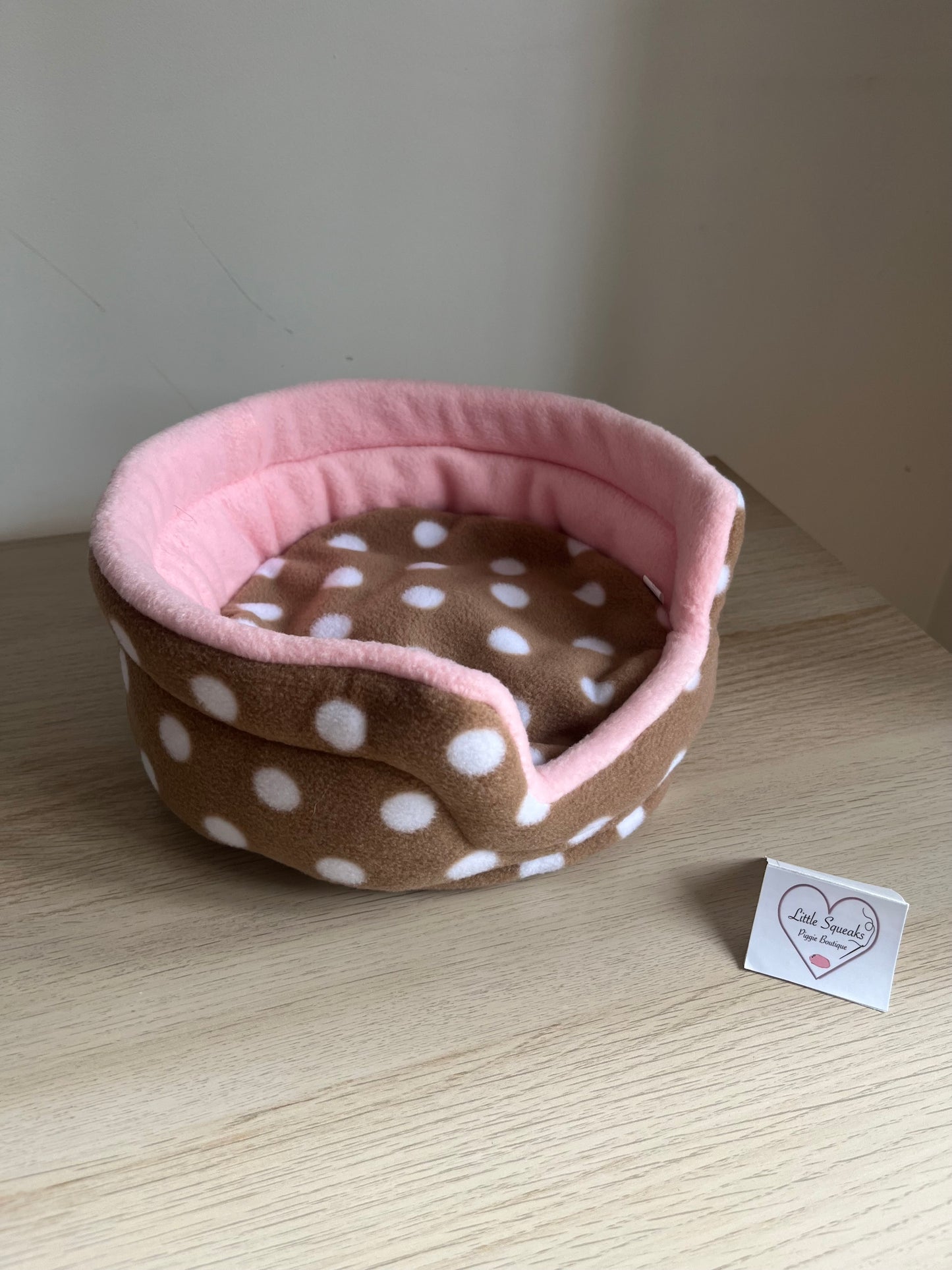 Brown Spotted/Pink Cuddle Cup - Guinea Pig Bed/Hide