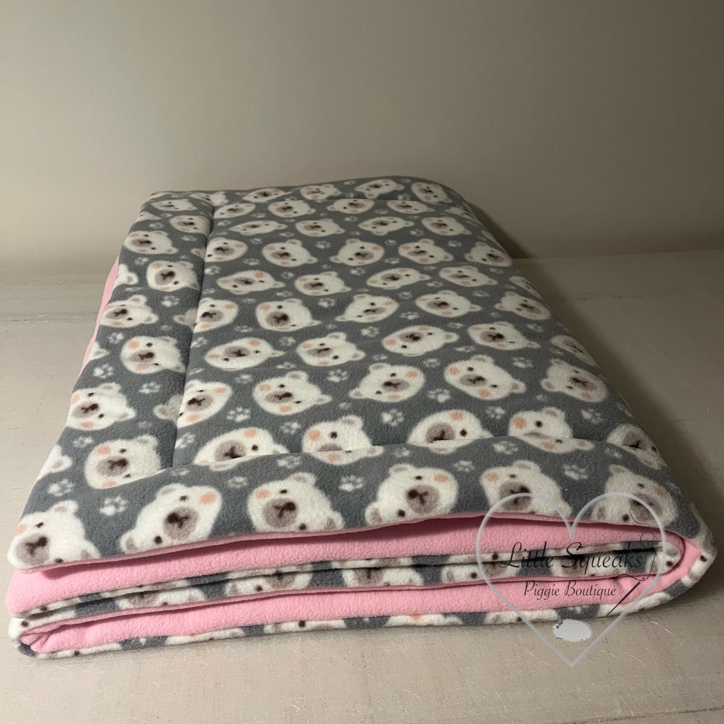Fleece Cage Liner for Guinea Pigs - Grey Teddy Bears/Pink