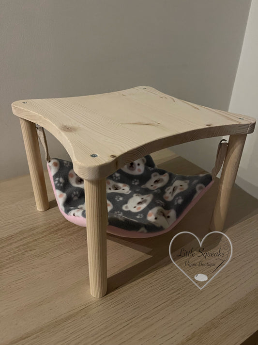 Wooden Hammock Stand with Hammock Pad "Teddy Bear/Pink" for Guinea Pigs