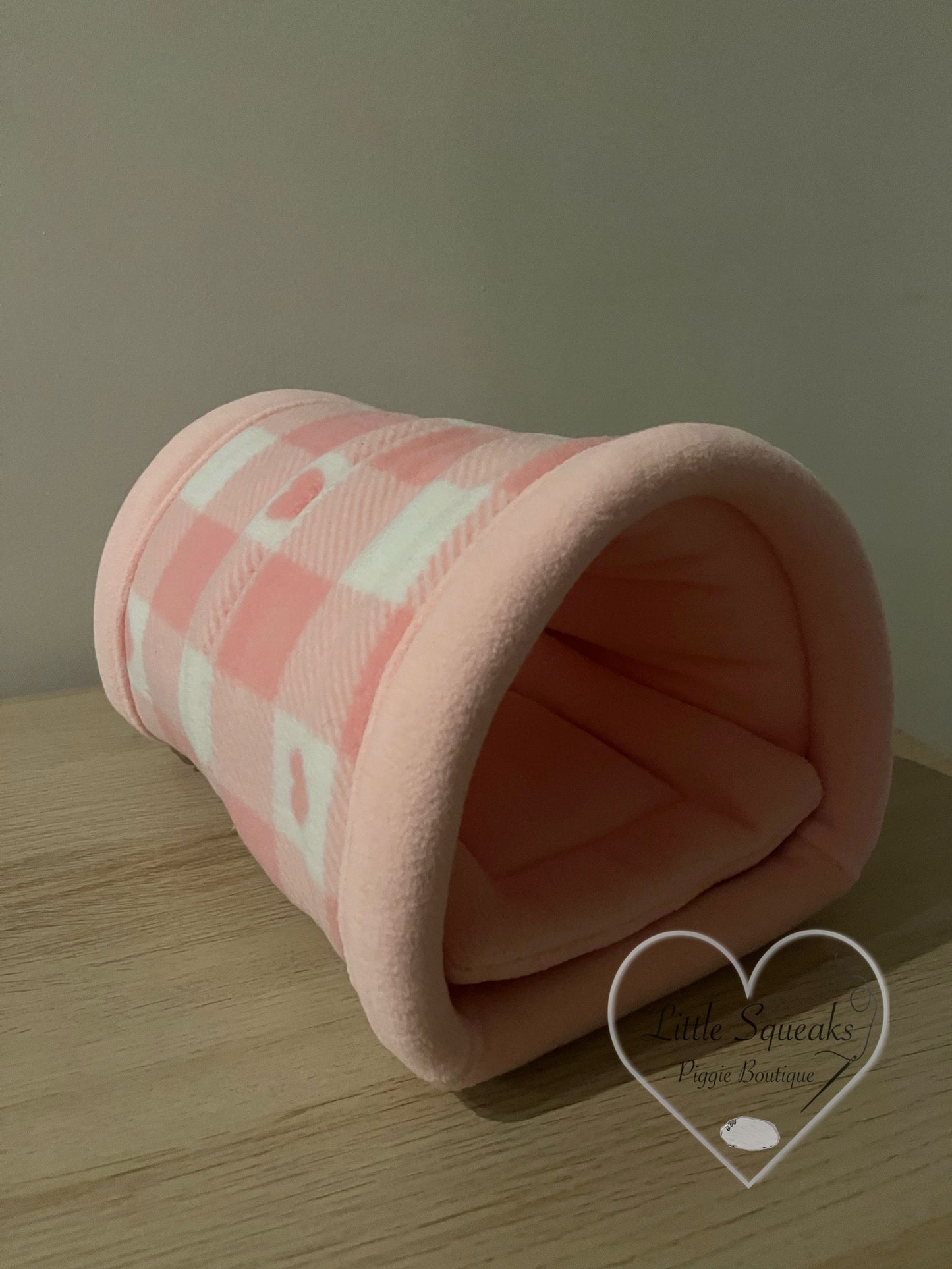 Pink Heart Check Cuddle Tunnel with Pee Pad - Guinea Pig Bed/Hide