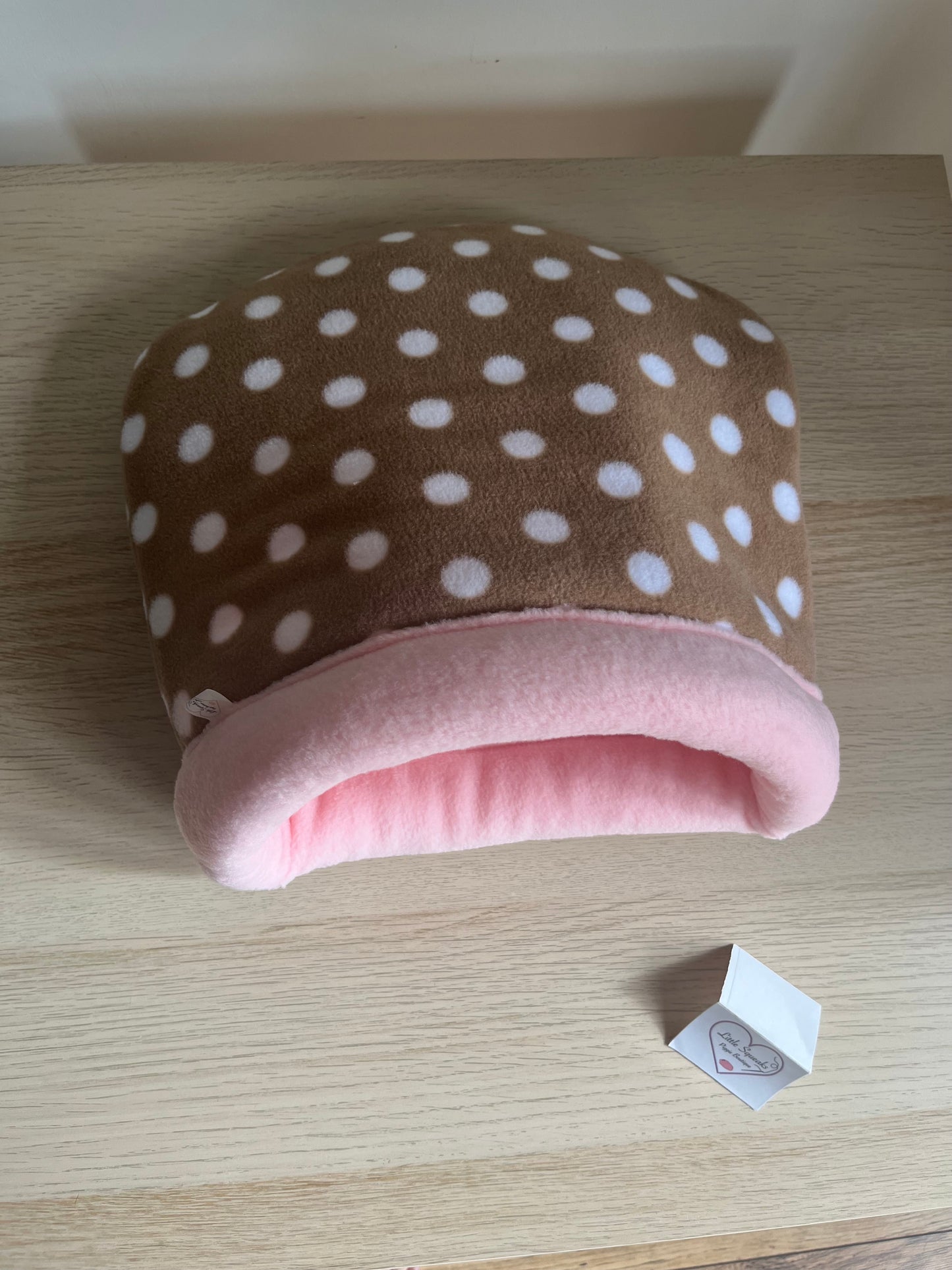 Brown Spotted/Pink Snuggle Sack STAY OPEN - Guinea Pig Bed/Hide