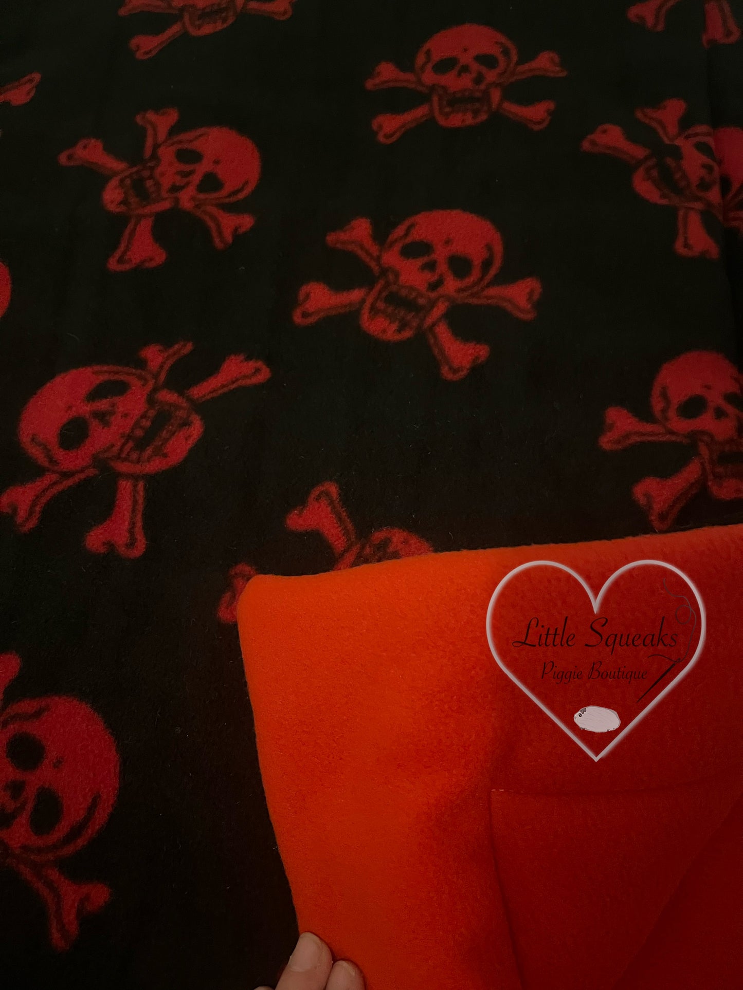 Fleece Cage Liner for Guinea Pigs - Red and Black Skulls