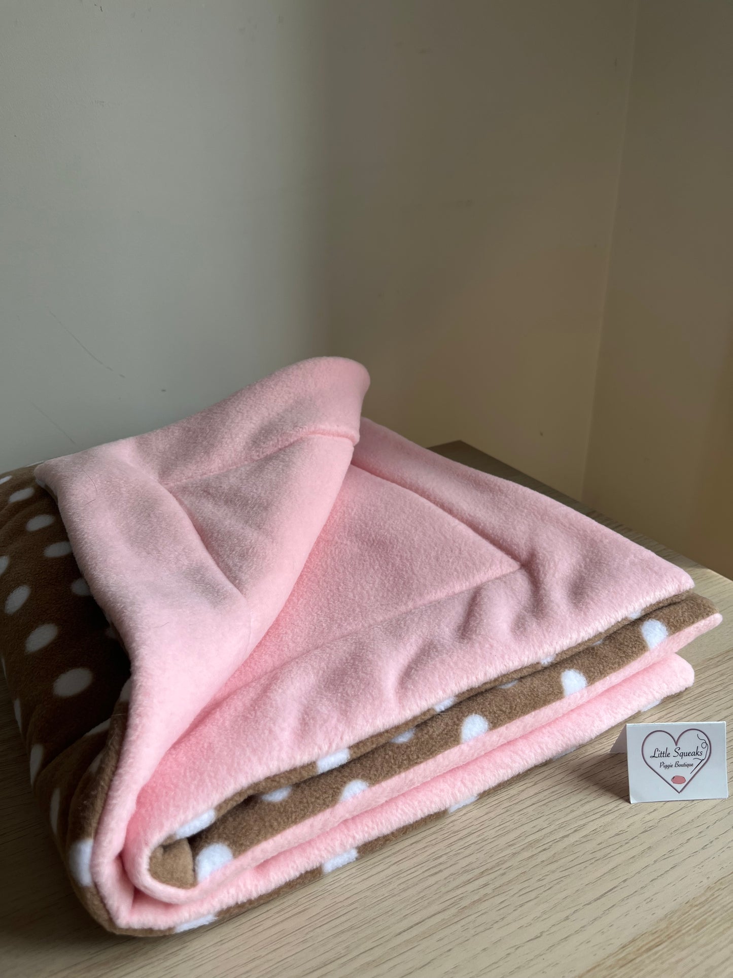Fleece Cage Liner for Guinea Pigs - Enchanted Hedgehog Collection (Mocha/White Spotted/Pale Pink)