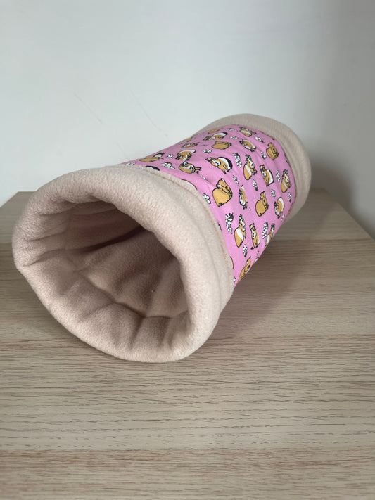 Pink Guinea Pig Snuggle Tunnel ‘STAY OPEN’ (New Design) - Guinea Pig Bed/Hide