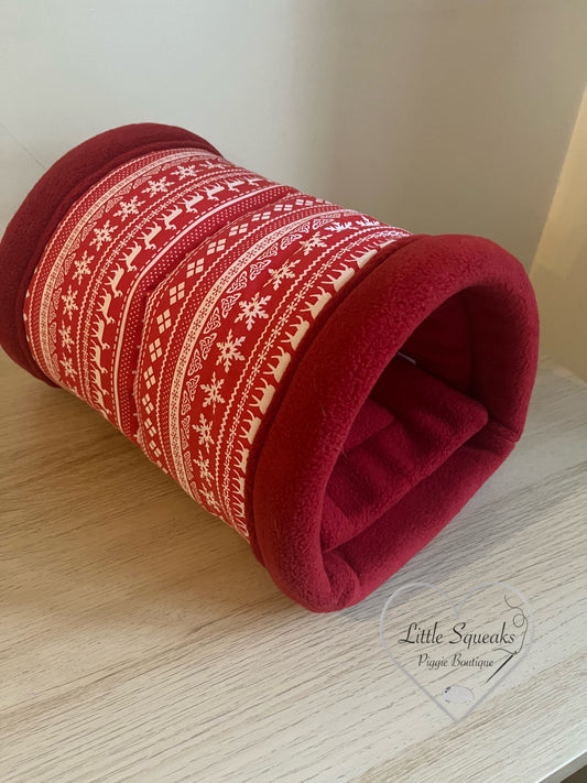 Christmas Cuddle Tunnel with Pee Pad - Guinea Pig Bed/Hide (Nordic)