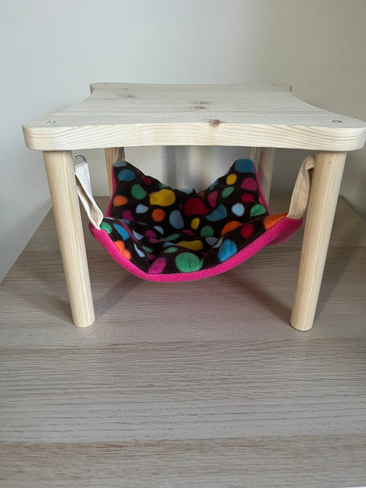 Wooden Hammock Stand with Hammock Pad "Spotted/Pink" for Guinea Pigs