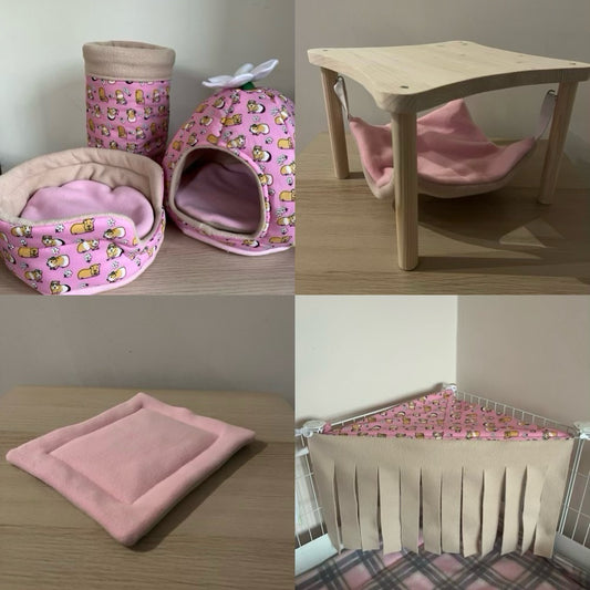 Pink Guinea Pig Bundle (with Hammock) - Guinea Pig Bed/Hide