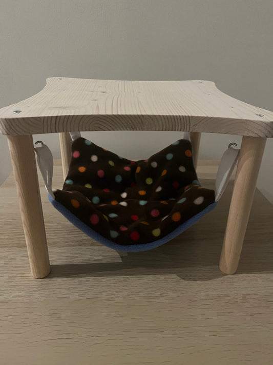 Wooden Hammock Stand with Hammock Pad "Spotted/Blue" for Guinea Pigs