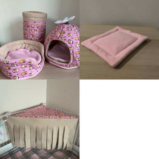 Pink Guinea Pig Bundle (without Hammock) - Guinea Pig Bed/Hide