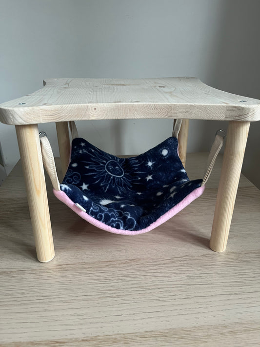 Wooden Hammock Stand with Hammock Pad "Zodiac/Pink" for Guinea Pigs