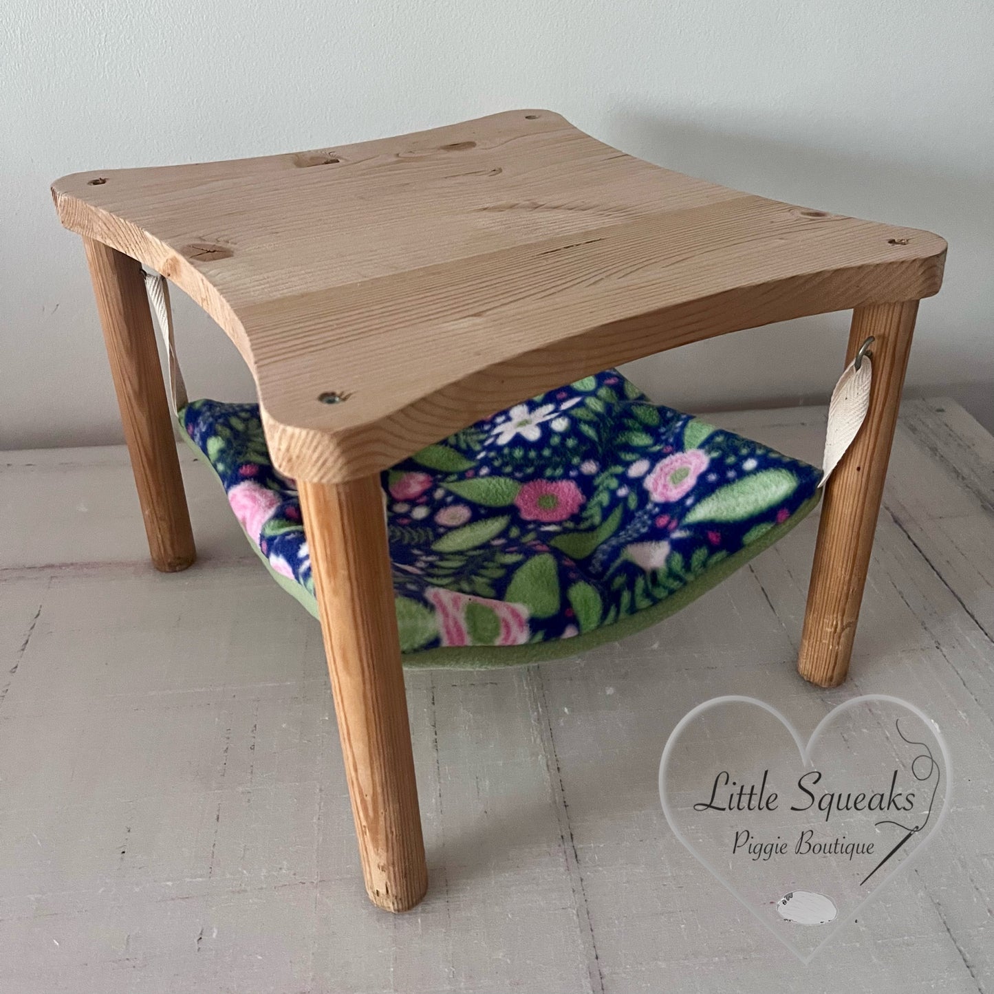 Wooden Hammock Stand with Hammock Pad (Flower Garden) for Guinea Pigs