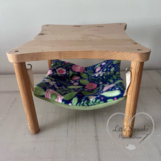 Wooden Hammock Stand with Hammock Pad (Flower Garden) for Guinea Pigs