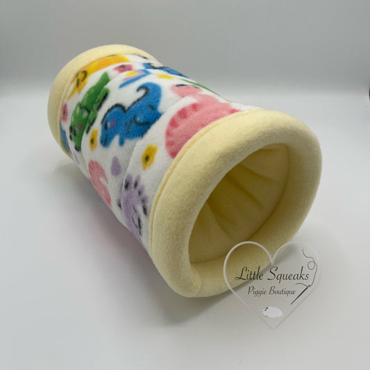 Dinosaur Snuggle Tunnel ‘STAY OPEN’ - Guinea Pig Bed/Hide (Dinosaur Collection)