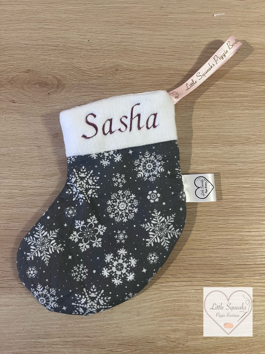 Christmas Stocking for Guinea Pigs - Personalised - Silver Snowflakes